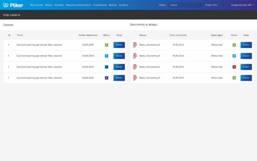 Pliker: task list with documents for approval